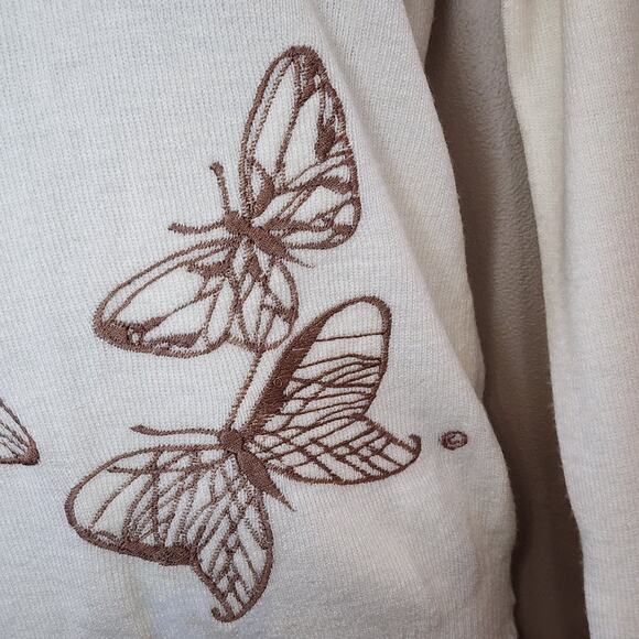 Cyn Les Womens Pullover Sweater Size S-M Ivory Embroidered Butterflies V-Neck - Picture 4 of 9